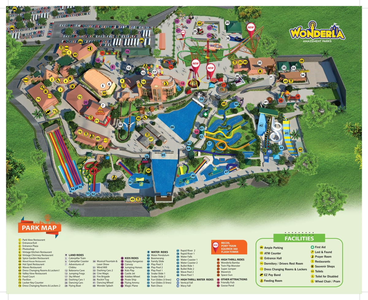 Wonderla Бангалор картата